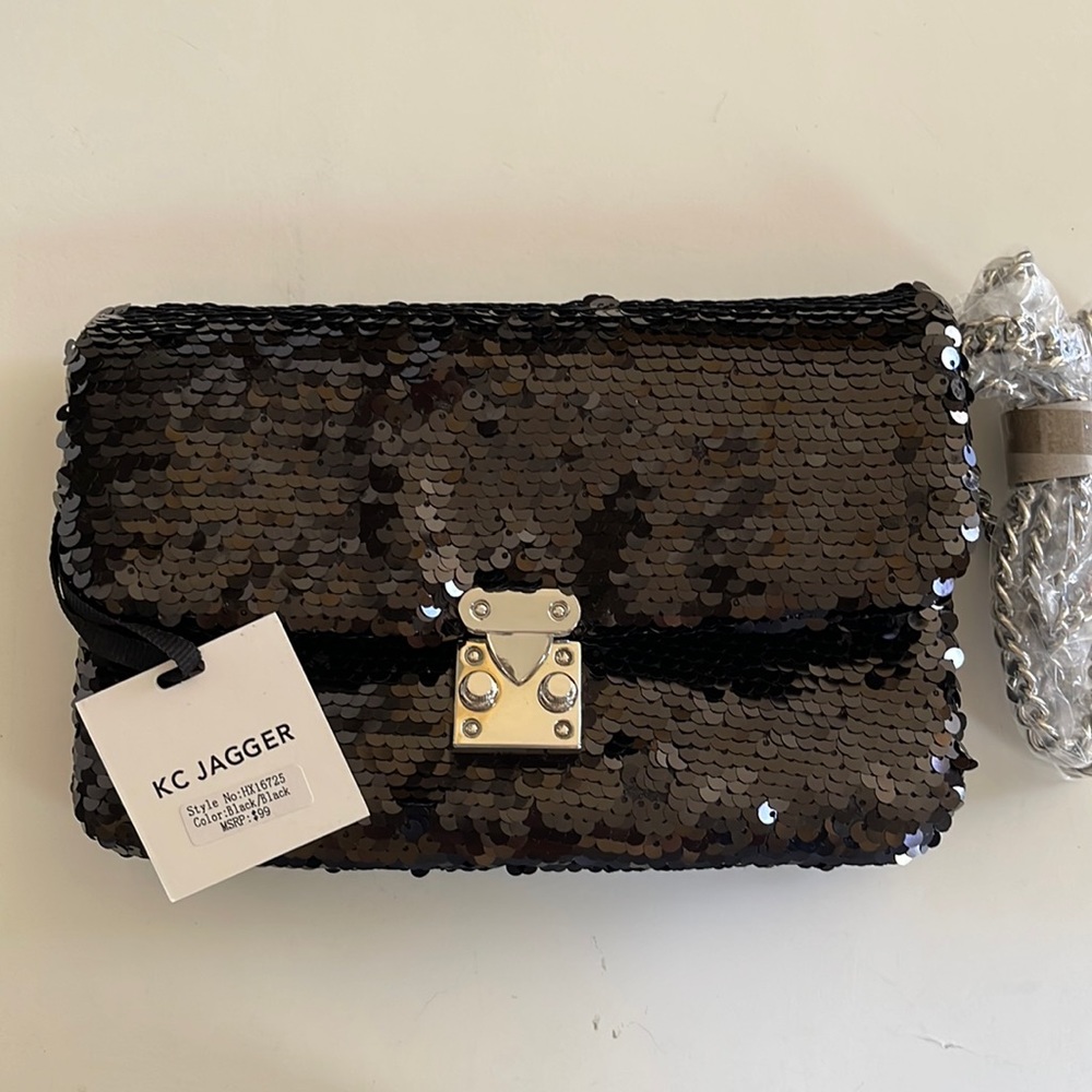 NWT KC Jagger Black sequined evening bag
